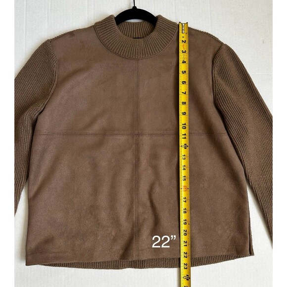 Ann Taylor Faux Suede Brown Mixed Media Sweater Ribbed Size Medium Mock Neck - Picture 5 of 10